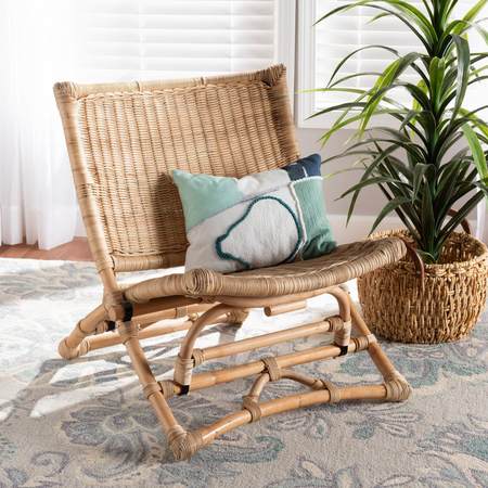 BAXTON STUDIO Herrara Modern Bohemian Natural Brown Antique Rattan Foldable Lounge Chair 219-12705-ZORO